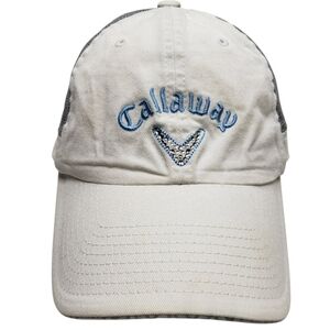 Callaway White  Blue Cap Bling Beaded Details Cotton Mesh Adjustable Women's